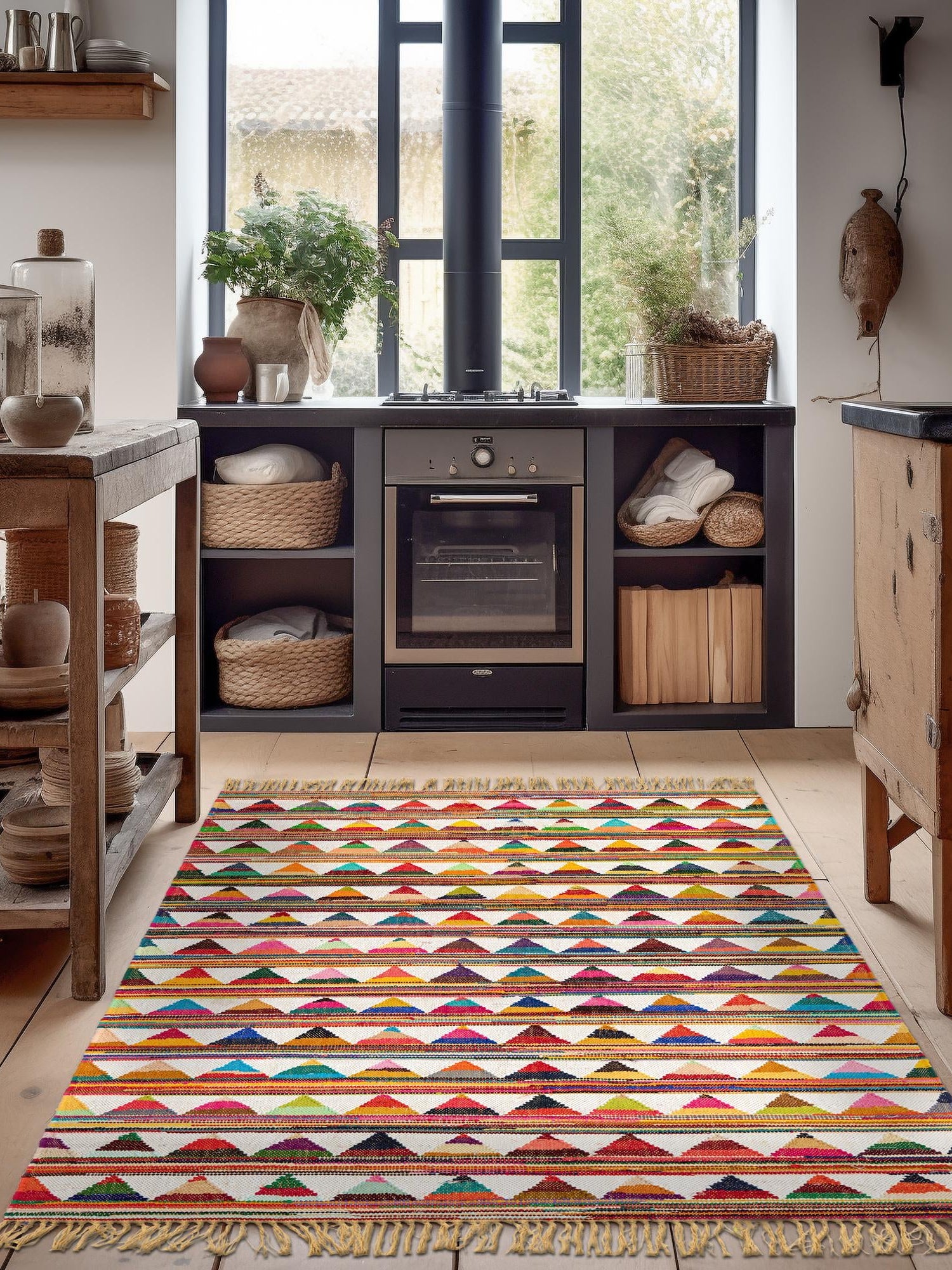 Multicolor 2' x 3' 1 Chindi Trellis Rectangle Area Rug Natural Eco-Friendly Cotton Geometric Pattern Carpet for Living Dining Room Office Bedrooms for Sale at Rug Engine