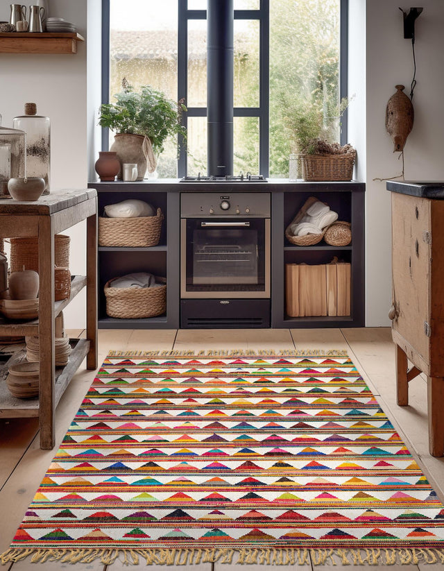 Multicolor 2' x 3' 1 Chindi Trellis Rectangle Area Rug Natural Eco-Friendly Cotton Geometric Pattern Carpet for Living Dining Room Office Bedrooms for Sale at Rug Engine
