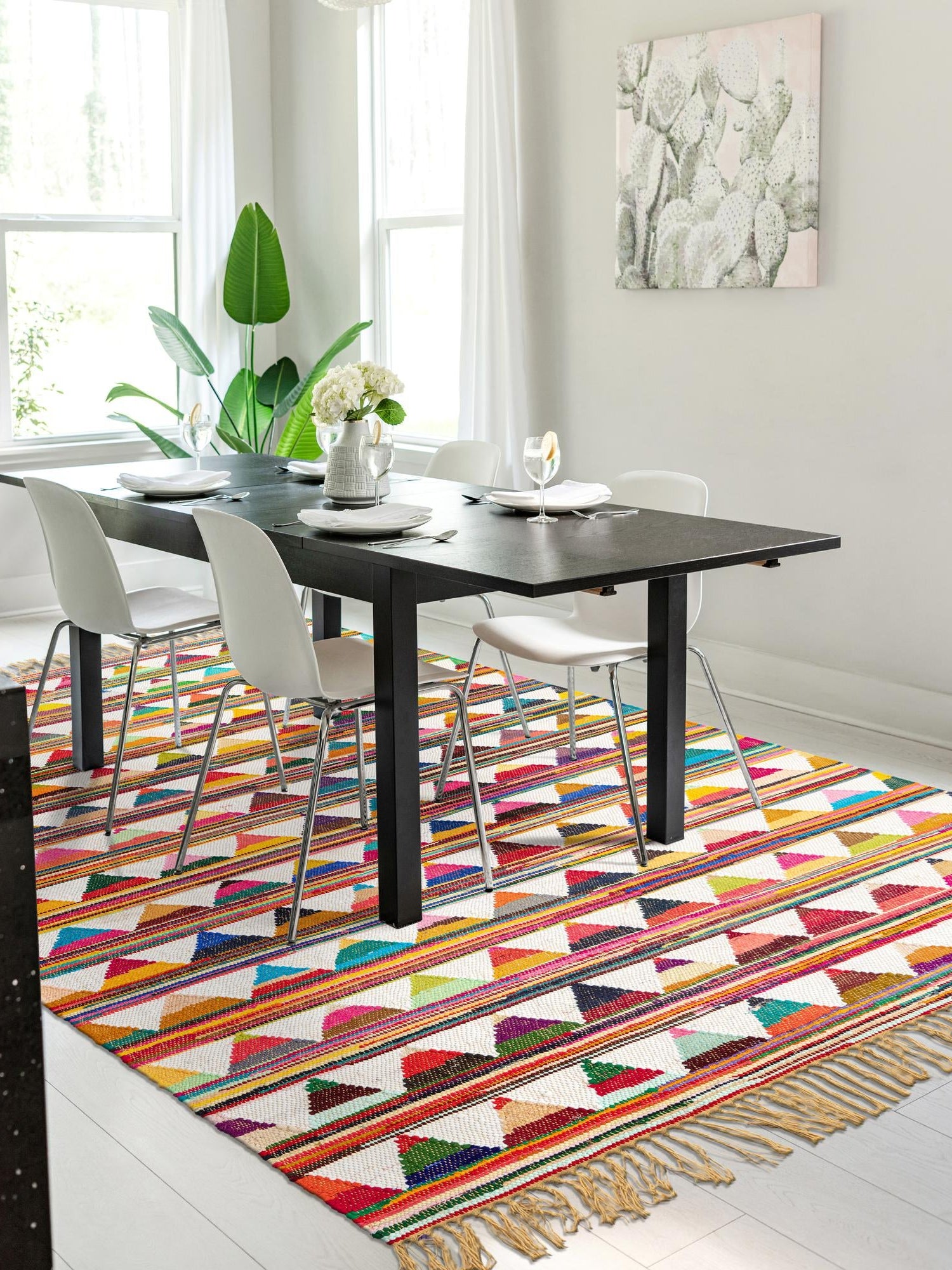 Multicolor 7' 1 x 10' Chindi Trellis Rectangle Area Rug Natural Eco-Friendly Cotton Geometric Pattern Carpet for Living Dining Room Office Bedrooms for Sale at Rug Engine