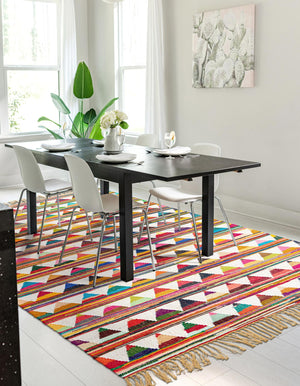 Multicolor 7' 1 x 10' Chindi Trellis Rectangle Area Rug Natural Eco-Friendly Cotton Geometric Pattern Carpet for Living Dining Room Office Bedrooms for Sale at Rug Engine