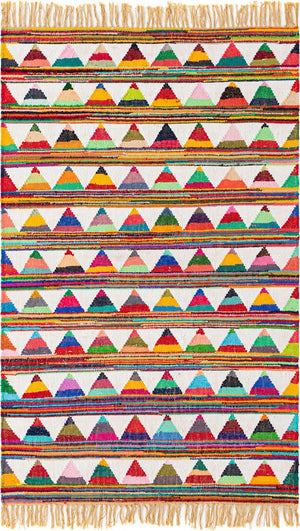 Multicolor 4' 1 x 6' 1 Chindi Trellis Rectangle Area Rug Natural Eco-Friendly Cotton Geometric Pattern Carpet for Living Dining Room Office Bedrooms for Sale at Rug Engine