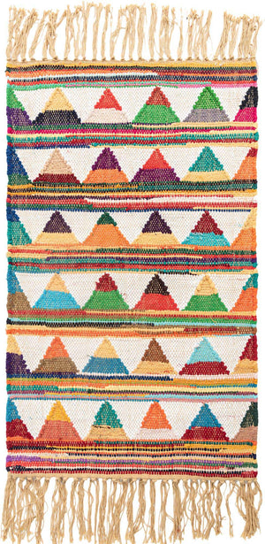 Multicolor 2' x 3' 1 Chindi Trellis Rectangle Area Rug Natural Eco-Friendly Cotton Geometric Pattern Carpet for Living Dining Room Office Bedrooms for Sale at Rug Engine