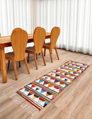 Multicolor 2' 2 x 6' 1 Chindi Trellis Runner Area Rug Natural Eco-Friendly Cotton Geometric Pattern Carpet for Living Dining Room Office Bedrooms for Sale at Rug Engine