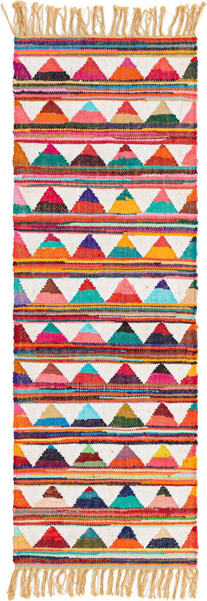 Multicolor 2' 2 x 6' 1 Chindi Trellis Runner Area Rug Natural Eco-Friendly Cotton Geometric Pattern Carpet for Living Dining Room Office Bedrooms for Sale at Rug Engine