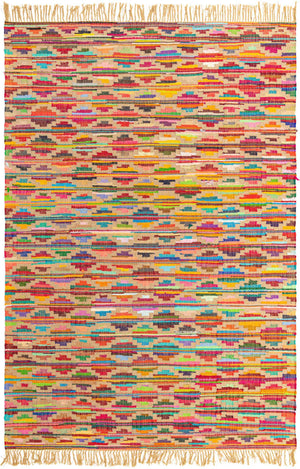 Multicolor 8' x 11' Chindi Trellis Rectangle Area Rug Natural Eco-Friendly Cotton Geometric Pattern Carpet for Living Dining Room Office Bedrooms for Sale at Rug Engine