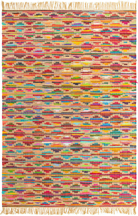 Multicolor 8' x 11' Chindi Trellis Rectangle Area Rug Natural Eco-Friendly Cotton Geometric Pattern Carpet for Living Dining Room Office Bedrooms for Sale at Rug Engine
