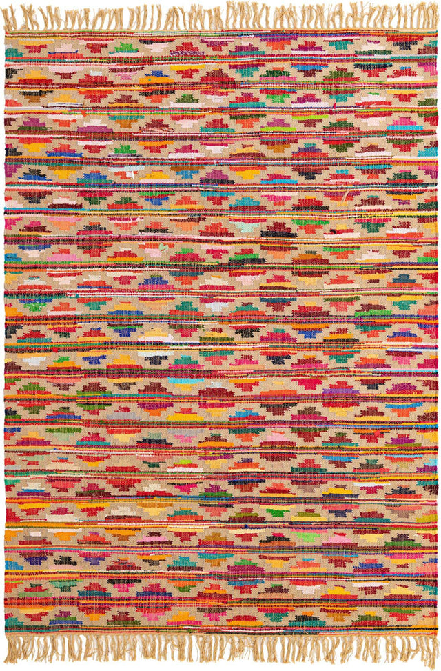 Multicolor 7' 1 x 10' Chindi Trellis Rectangle Area Rug Natural Eco-Friendly Cotton Geometric Pattern Carpet for Living Dining Room Office Bedrooms for Sale at Rug Engine