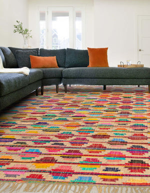 Multicolor 7' 1 x 10' Chindi Trellis Rectangle Area Rug Natural Eco-Friendly Cotton Geometric Pattern Carpet for Living Dining Room Office Bedrooms for Sale at Rug Engine