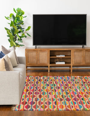 Multicolor 7' 1 x 10' Chindi Trellis Rectangle Area Rug Natural Eco-Friendly Cotton Geometric Pattern Carpet for Living Dining Room Office Bedrooms for Sale at Rug Engine