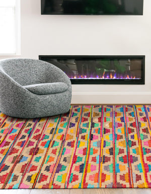 Multicolor 4' 1 x 6' 1 Chindi Trellis Rectangle Area Rug Natural Eco-Friendly Cotton Geometric Pattern Carpet for Living Dining Room Office Bedrooms for Sale at Rug Engine