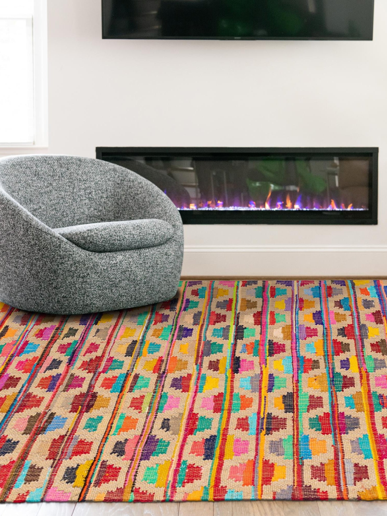 Multicolor 7' 1 x 10' Chindi Trellis Rectangle Area Rug Natural Eco-Friendly Cotton Geometric Pattern Carpet for Living Dining Room Office Bedrooms for Sale at Rug Engine