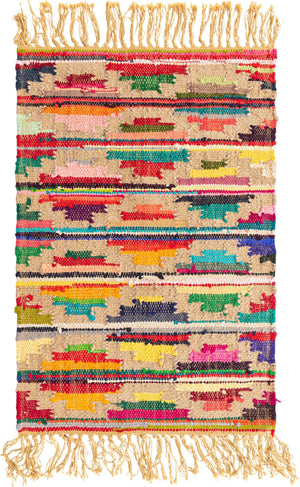 Multicolor 2' x 3' 1 Chindi Trellis Rectangle Area Rug Natural Eco-Friendly Cotton Geometric Pattern Carpet for Living Dining Room Office Bedrooms for Sale at Rug Engine