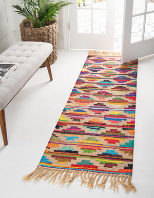 Multicolor 2' 2 x 6' 1 Chindi Trellis Runner Area Rug Natural Eco-Friendly Cotton Geometric Pattern Carpet for Living Dining Room Office Bedrooms for Sale at Rug Engine