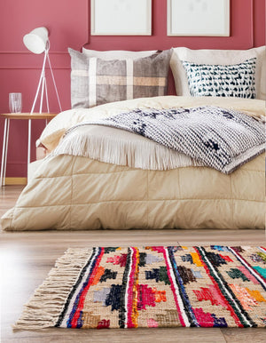 Multicolor 2' 2 x 6' 1 Chindi Trellis Runner Area Rug Natural Eco-Friendly Cotton Geometric Pattern Carpet for Living Dining Room Office Bedrooms for Sale at Rug Engine