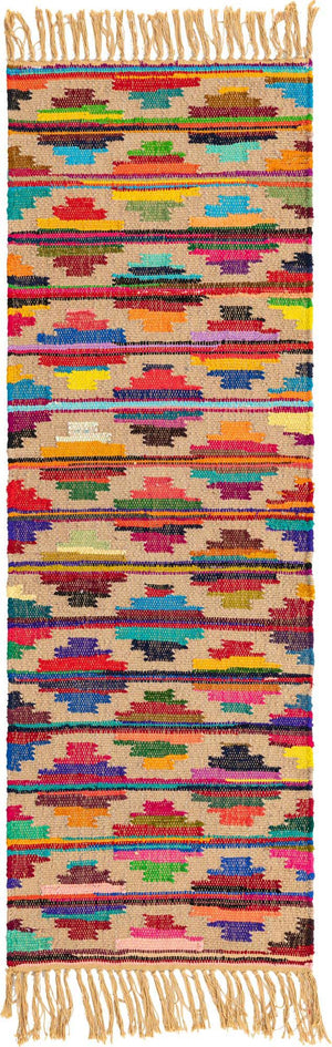 Multicolor 2' 2 x 6' 1 Chindi Trellis Runner Area Rug Natural Eco-Friendly Cotton Geometric Pattern Carpet for Living Dining Room Office Bedrooms for Sale at Rug Engine