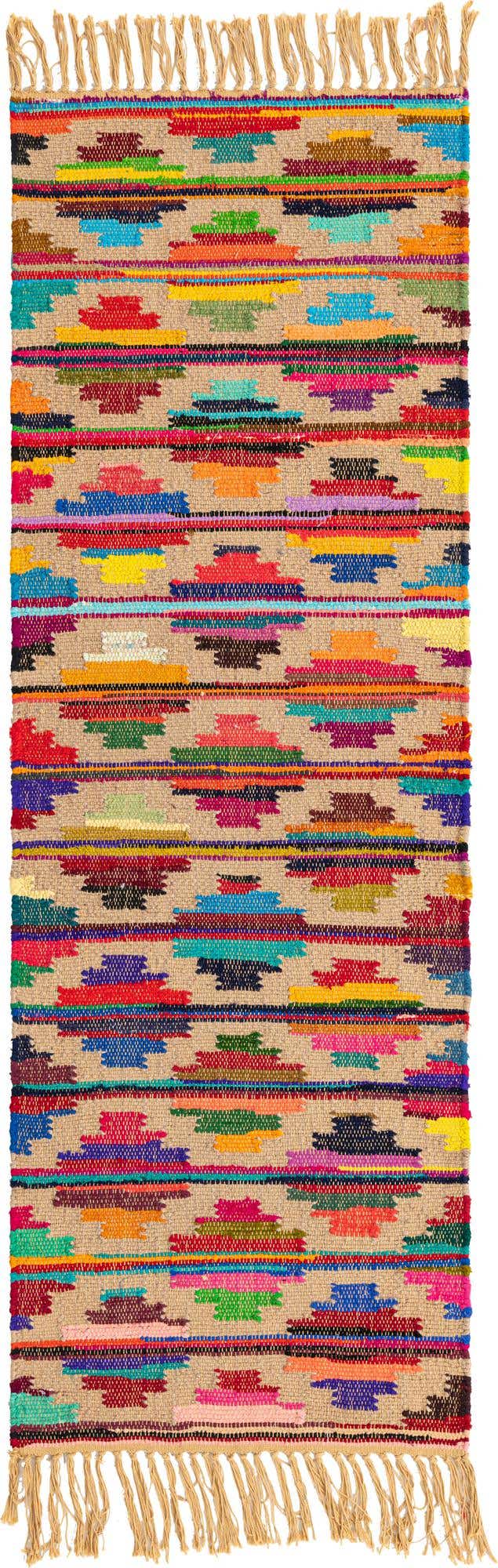 Multicolor 2' 2 x 6' 1 Chindi Trellis Runner Area Rug Natural Eco-Friendly Cotton Geometric Pattern Carpet for Living Dining Room Office Bedrooms for Sale at Rug Engine