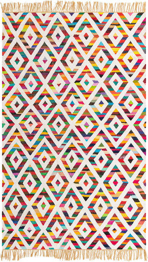 Multicolor 7' 1 x 10' Chindi Trellis Rectangle Area Rug Natural Eco-Friendly Cotton Geometric Pattern Carpet for Living Dining Room Office Bedrooms for Sale at Rug Engine