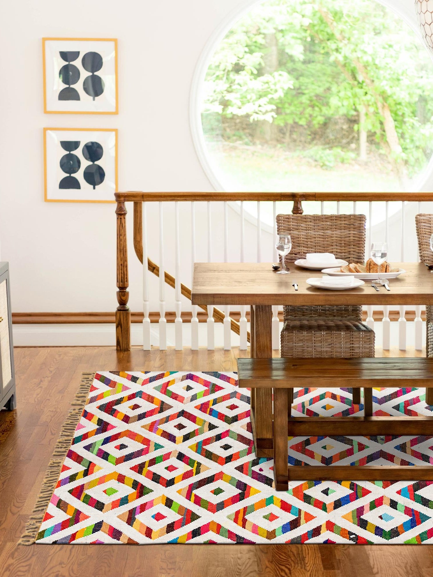 Multicolor 4' 1 x 6' 1 Chindi Trellis Rectangle Area Rug Natural Eco-Friendly Cotton Geometric Pattern Carpet for Living Dining Room Office Bedrooms for Sale at Rug Engine