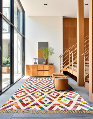 Multicolor 8' x 11' Chindi Trellis Rectangle Area Rug Natural Eco-Friendly Cotton Geometric Pattern Carpet for Living Dining Room Office Bedrooms for Sale at Rug Engine