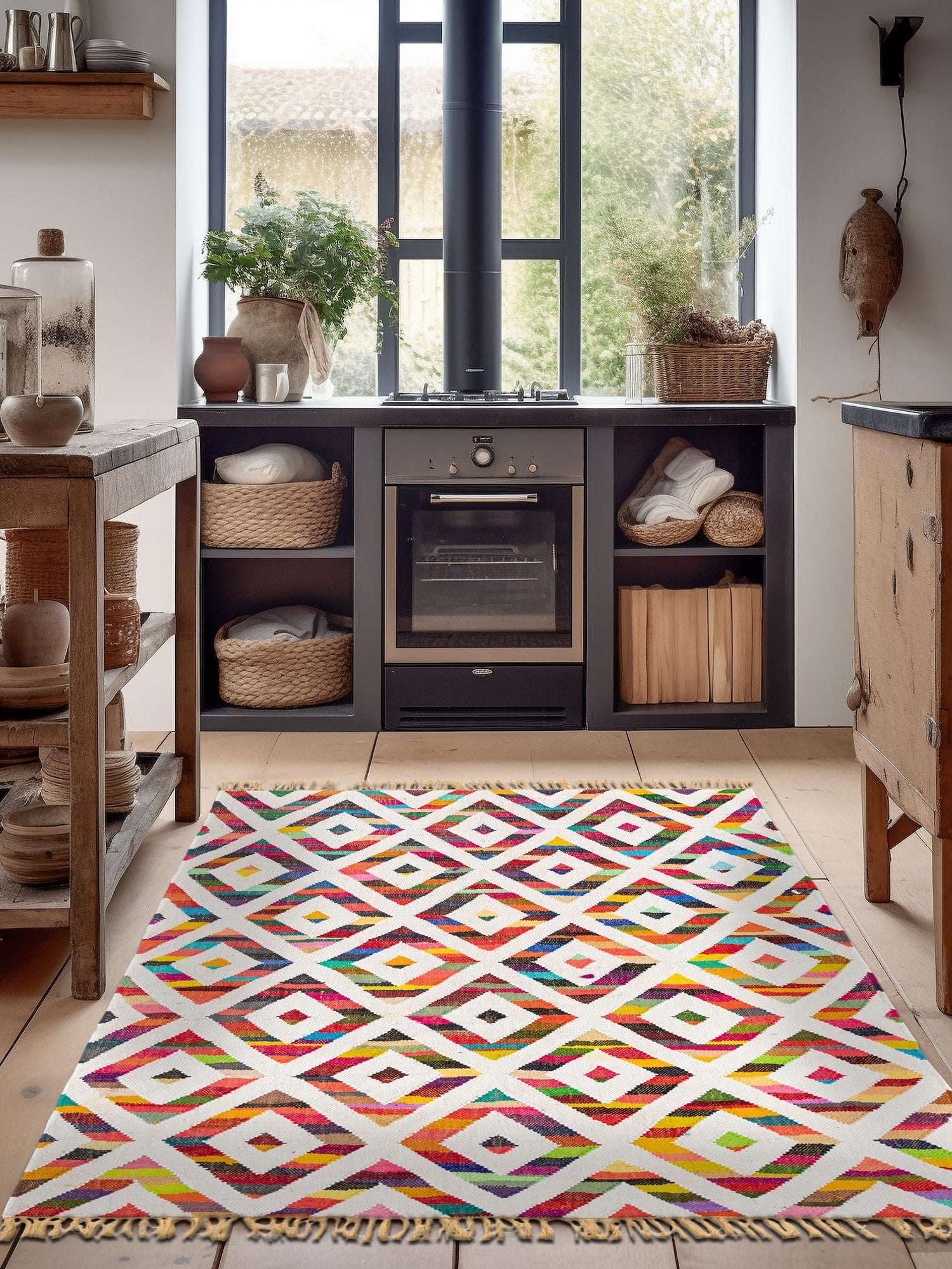 Multicolor 9' x 12' Chindi Trellis Rectangle Area Rug Natural Eco-Friendly Cotton Geometric Pattern Carpet for Living Dining Room Office Bedrooms for Sale at Rug Engine