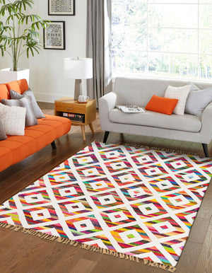 Multicolor 7' 1 x 10' Chindi Trellis Rectangle Area Rug Natural Eco-Friendly Cotton Geometric Pattern Carpet for Living Dining Room Office Bedrooms for Sale at Rug Engine
