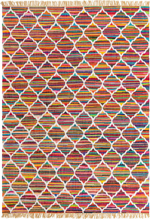 Multicolor 9' x 12' Chindi Trellis Rectangle Area Rug Natural Eco-Friendly Cotton Geometric Pattern Carpet for Living Dining Room Office Bedrooms for Sale at Rug Engine