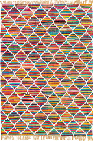 Multicolor 8' x 11' Chindi Trellis Rectangle Area Rug Natural Eco-Friendly Cotton Geometric Pattern Carpet for Living Dining Room Office Bedrooms for Sale at Rug Engine