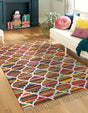 Multicolor 5' 1 x 8' Chindi Trellis Rectangle Area Rug Natural Eco-Friendly Cotton Geometric Pattern Carpet for Living Dining Room Office Bedrooms for Sale at Rug Engine