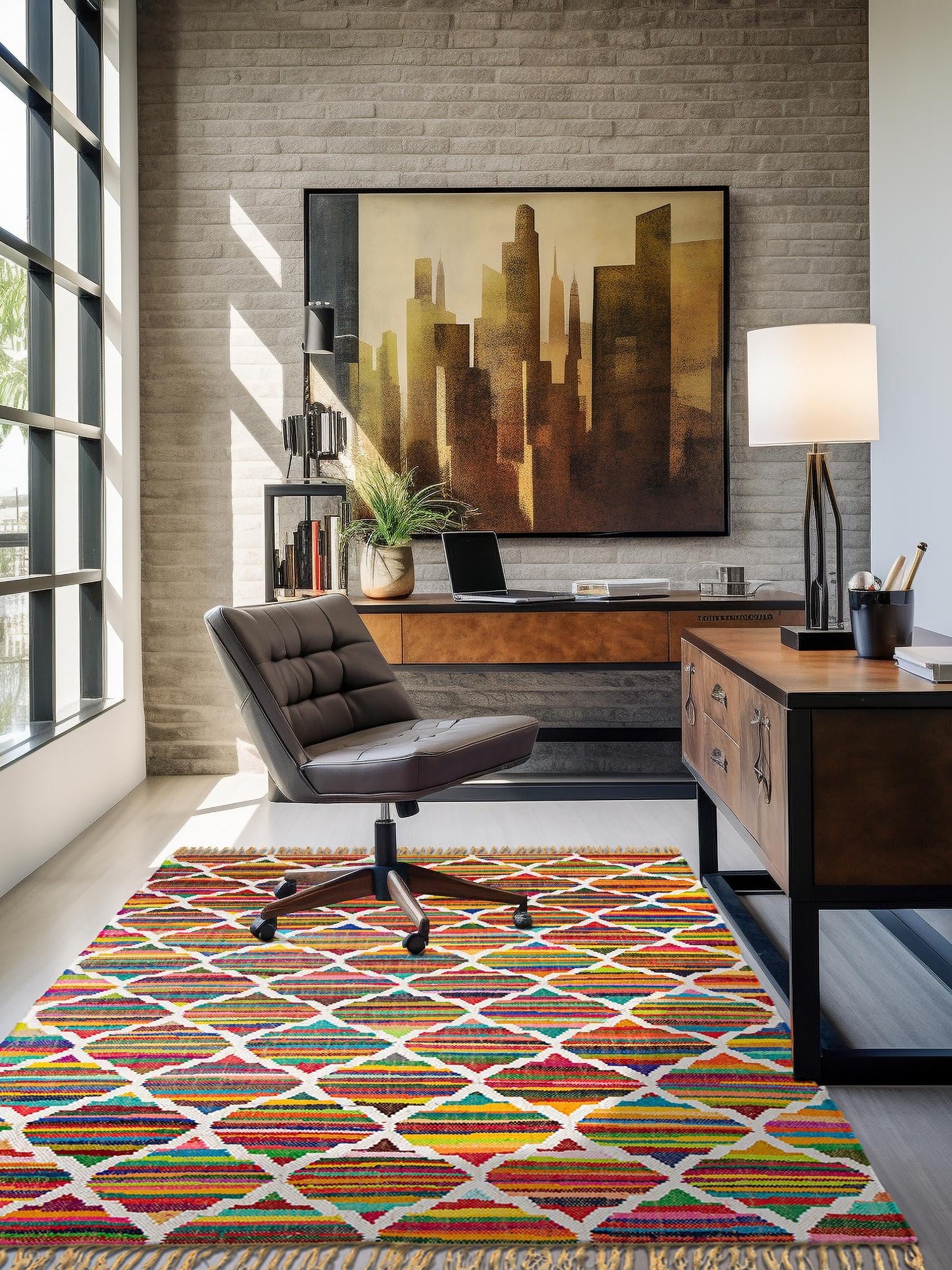 Multicolor 9' x 12' Chindi Trellis Rectangle Area Rug Natural Eco-Friendly Cotton Geometric Pattern Carpet for Living Dining Room Office Bedrooms for Sale at Rug Engine