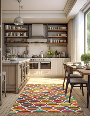 Multicolor 8' x 11' Chindi Trellis Rectangle Area Rug Natural Eco-Friendly Cotton Geometric Pattern Carpet for Living Dining Room Office Bedrooms for Sale at Rug Engine