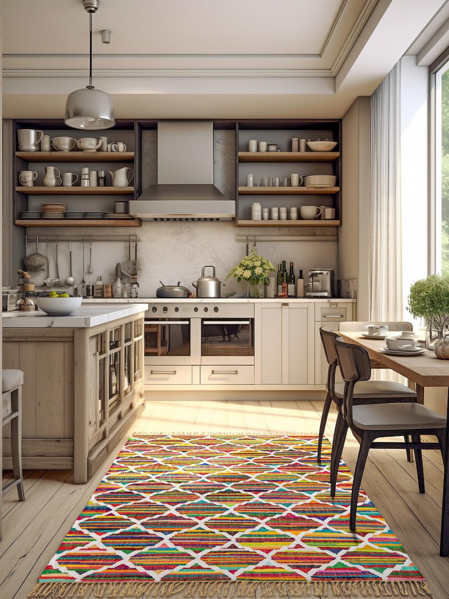 Multicolor 7' 1 x 10' Chindi Trellis Rectangle Area Rug Natural Eco-Friendly Cotton Geometric Pattern Carpet for Living Dining Room Office Bedrooms for Sale at Rug Engine