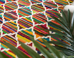 Multicolor 2' 2 x 6' 1 Chindi Trellis Runner Area Rug Natural Eco-Friendly Cotton Geometric Pattern Carpet for Living Dining Room Office Bedrooms for Sale at Rug Engine