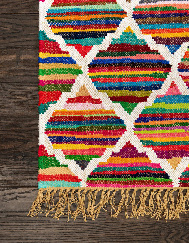 Multicolor 2' 2 x 6' 1 Chindi Trellis Runner Area Rug Natural Eco-Friendly Cotton Geometric Pattern Carpet for Living Dining Room Office Bedrooms for Sale at Rug Engine