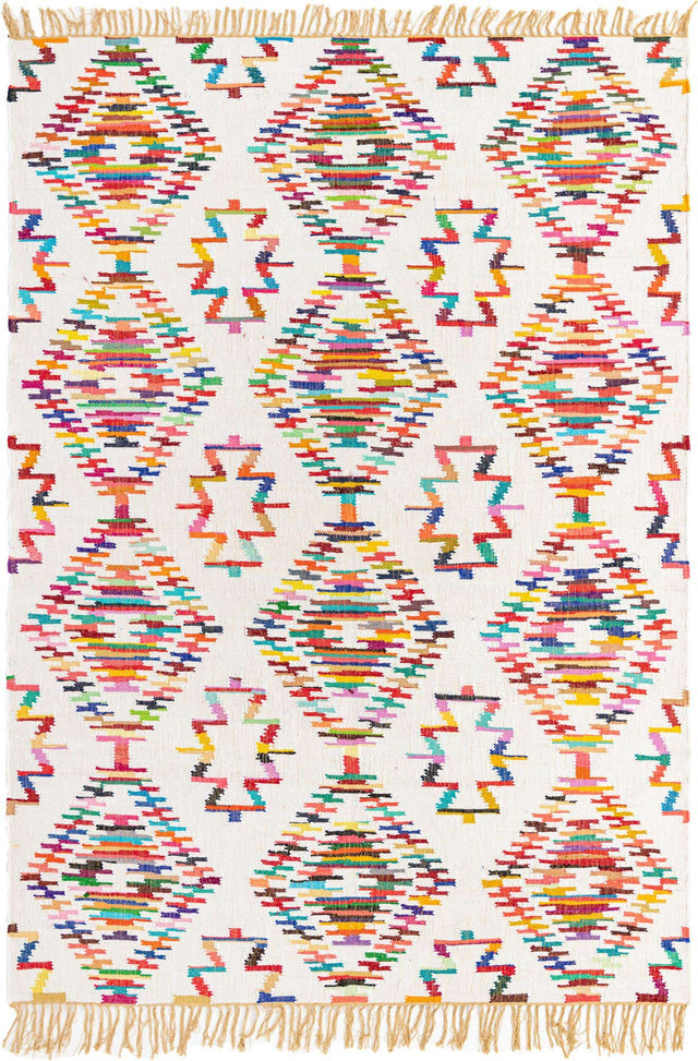 Multicolor 8' x 11' Chindi Trellis Rectangle Area Rug Natural Eco-Friendly Cotton Geometric Pattern Carpet for Living Dining Room Office Bedrooms for Sale at Rug Engine