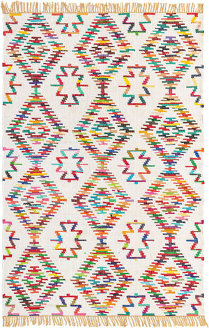 Multicolor 7' 1 x 10' Chindi Trellis Rectangle Area Rug Natural Eco-Friendly Cotton Geometric Pattern Carpet for Living Dining Room Office Bedrooms for Sale at Rug Engine