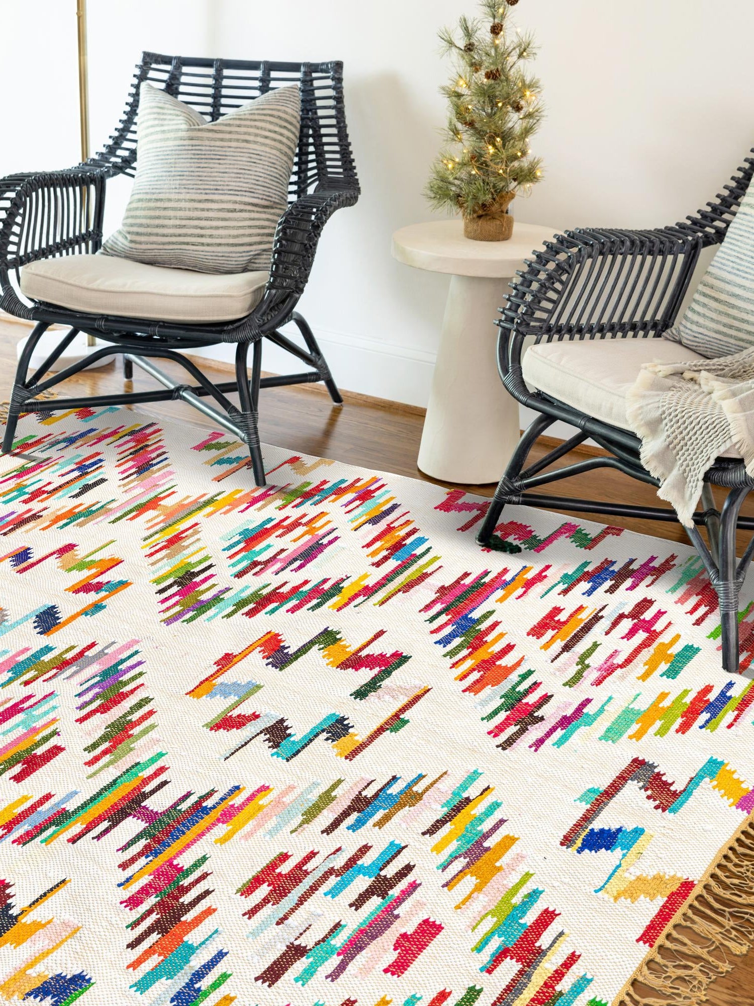Multicolor 4' 1 x 6' 1 Chindi Trellis Rectangle Area Rug Natural Eco-Friendly Cotton Geometric Pattern Carpet for Living Dining Room Office Bedrooms for Sale at Rug Engine