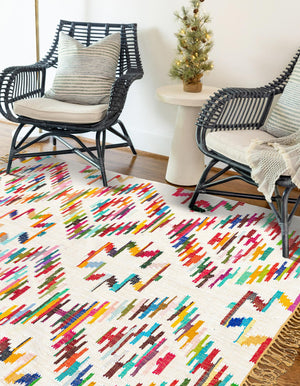 Multicolor 7' 1 x 10' Chindi Trellis Rectangle Area Rug Natural Eco-Friendly Cotton Geometric Pattern Carpet for Living Dining Room Office Bedrooms for Sale at Rug Engine