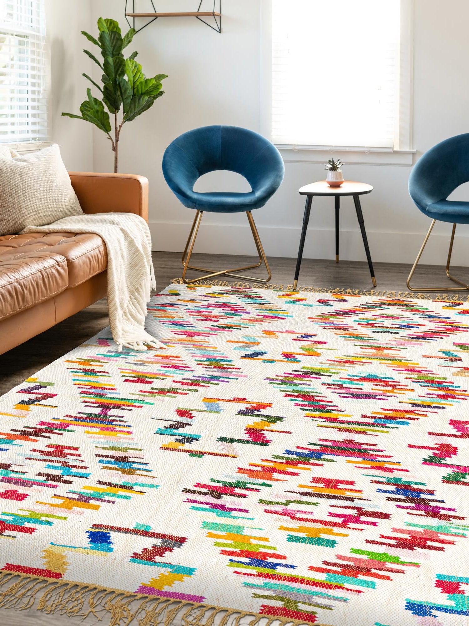 Multicolor 4' 1 x 6' 1 Chindi Trellis Rectangle Area Rug Natural Eco-Friendly Cotton Geometric Pattern Carpet for Living Dining Room Office Bedrooms for Sale at Rug Engine