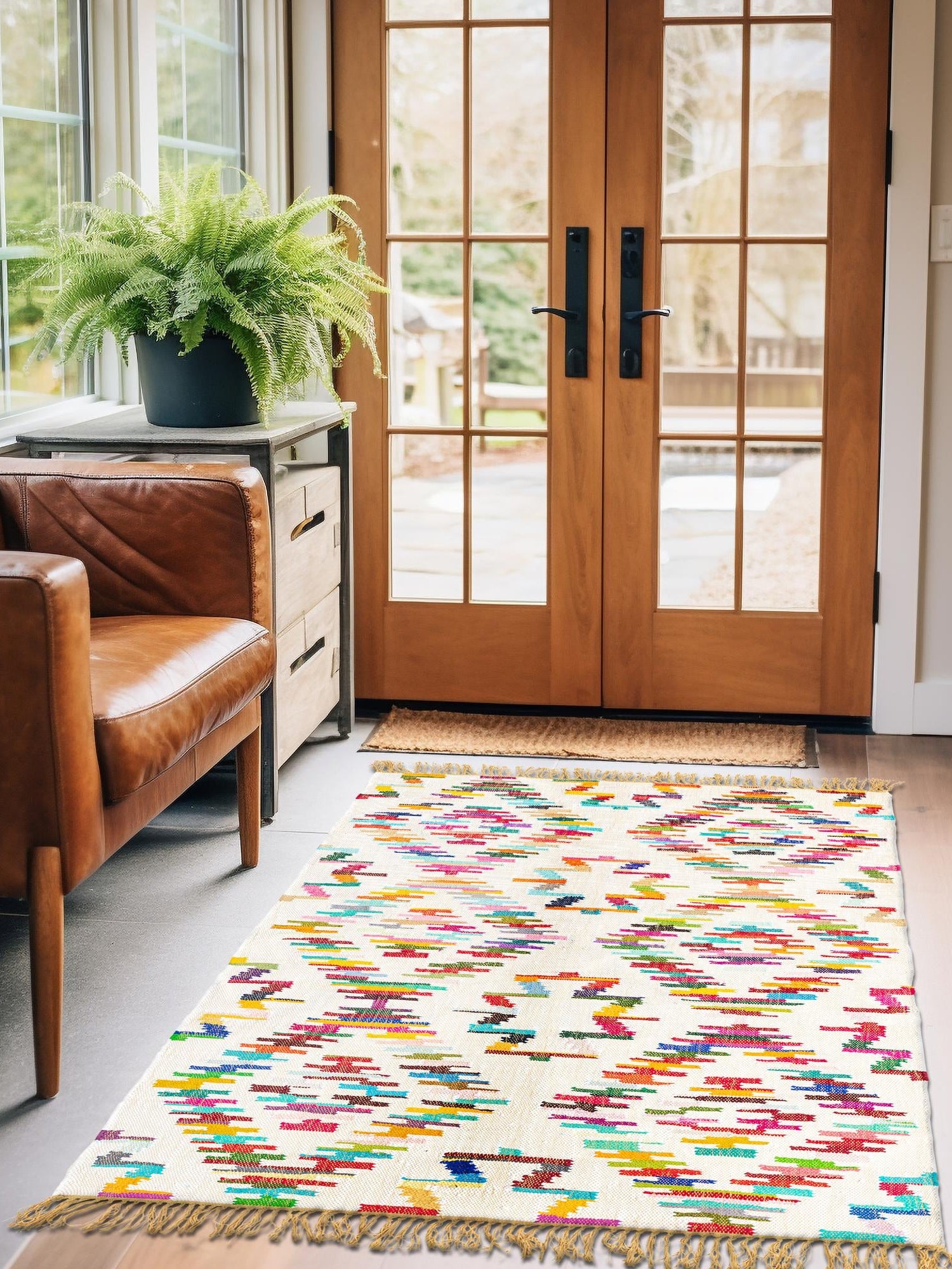 Multicolor 8' x 11' Chindi Trellis Rectangle Area Rug Natural Eco-Friendly Cotton Geometric Pattern Carpet for Living Dining Room Office Bedrooms for Sale at Rug Engine
