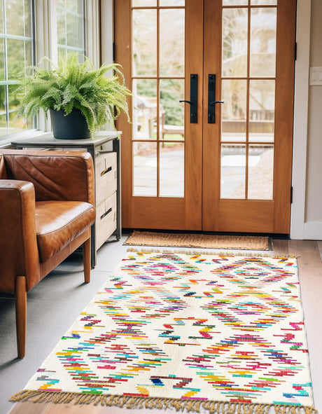 Multicolor 8' x 11' Chindi Trellis Rectangle Area Rug Natural Eco-Friendly Cotton Geometric Pattern Carpet for Living Dining Room Office Bedrooms for Sale at Rug Engine