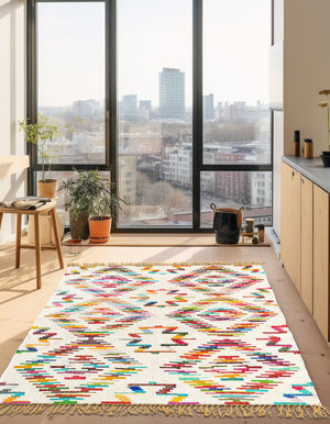 Multicolor 8' x 11' Chindi Trellis Rectangle Area Rug Natural Eco-Friendly Cotton Geometric Pattern Carpet for Living Dining Room Office Bedrooms for Sale at Rug Engine