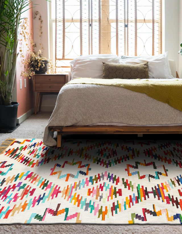 Multicolor 2' x 3' 1 Chindi Trellis Rectangle Area Rug Natural Eco-Friendly Cotton Geometric Pattern Carpet for Living Dining Room Office Bedrooms for Sale at Rug Engine