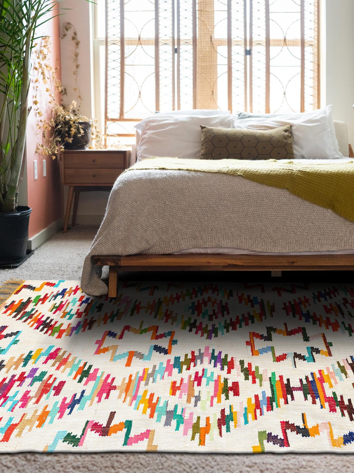Multicolor 7' 1 x 10' Chindi Trellis Rectangle Area Rug Natural Eco-Friendly Cotton Geometric Pattern Carpet for Living Dining Room Office Bedrooms for Sale at Rug Engine