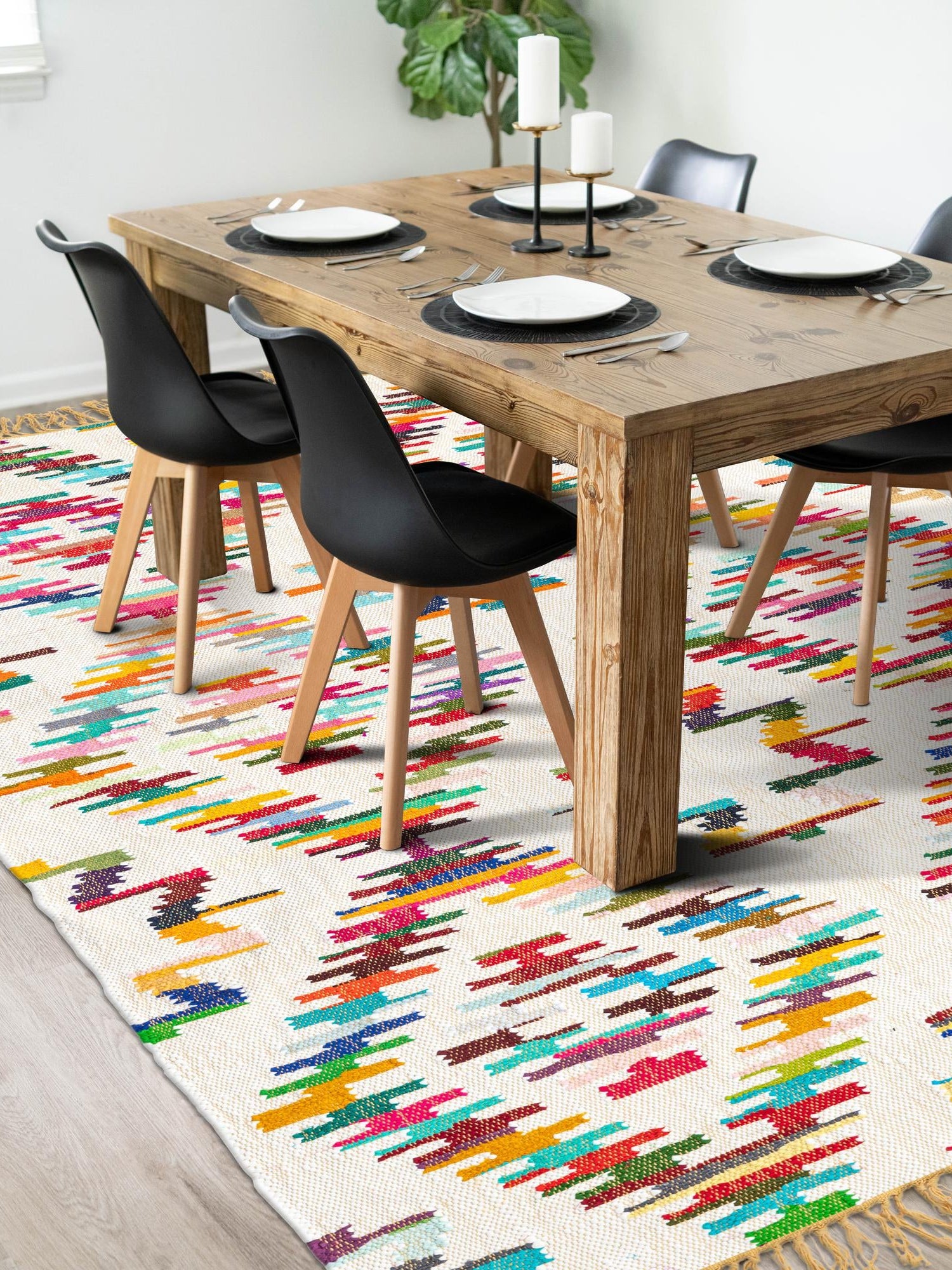 Multicolor 8' x 11' Chindi Trellis Rectangle Area Rug Natural Eco-Friendly Cotton Geometric Pattern Carpet for Living Dining Room Office Bedrooms for Sale at Rug Engine