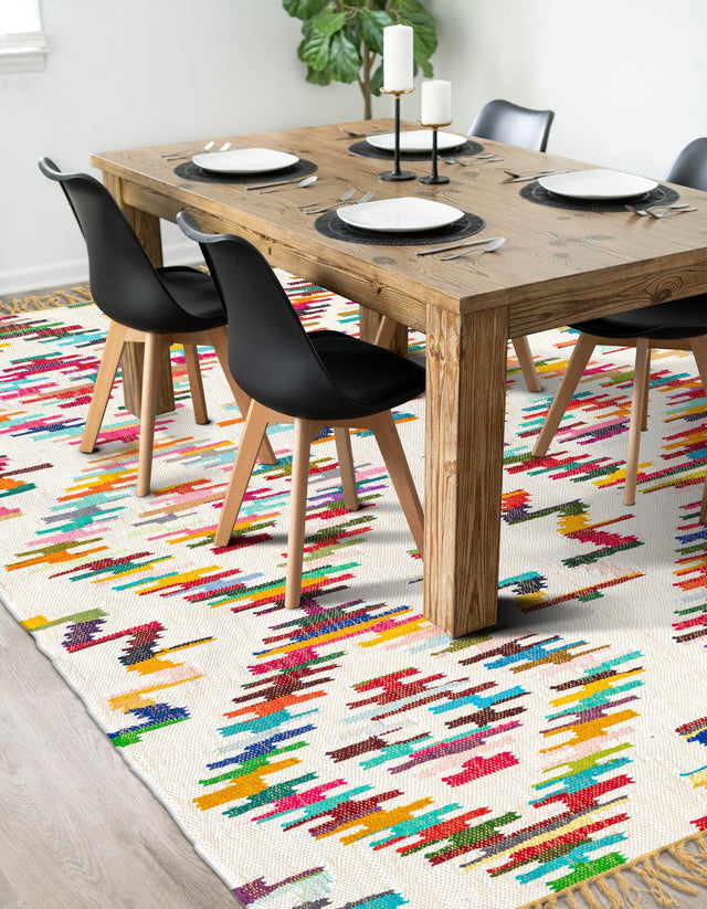 Multicolor 8' x 11' Chindi Trellis Rectangle Area Rug Natural Eco-Friendly Cotton Geometric Pattern Carpet for Living Dining Room Office Bedrooms for Sale at Rug Engine