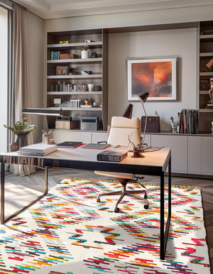 Multicolor 5' 1 x 8' Chindi Trellis Rectangle Area Rug Natural Eco-Friendly Cotton Geometric Pattern Carpet for Living Dining Room Office Bedrooms for Sale at Rug Engine