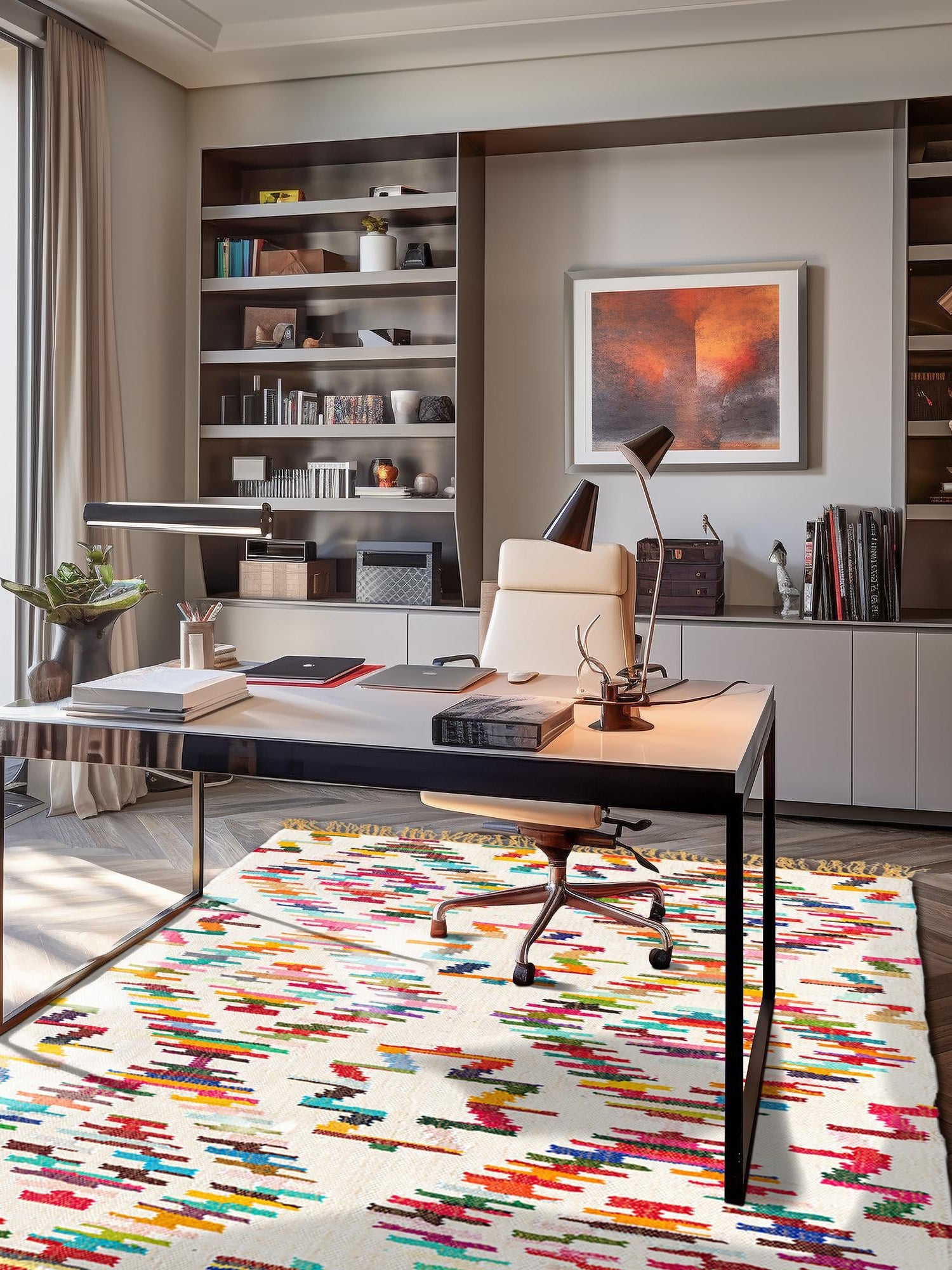 Multicolor 7' 1 x 10' Chindi Trellis Rectangle Area Rug Natural Eco-Friendly Cotton Geometric Pattern Carpet for Living Dining Room Office Bedrooms for Sale at Rug Engine