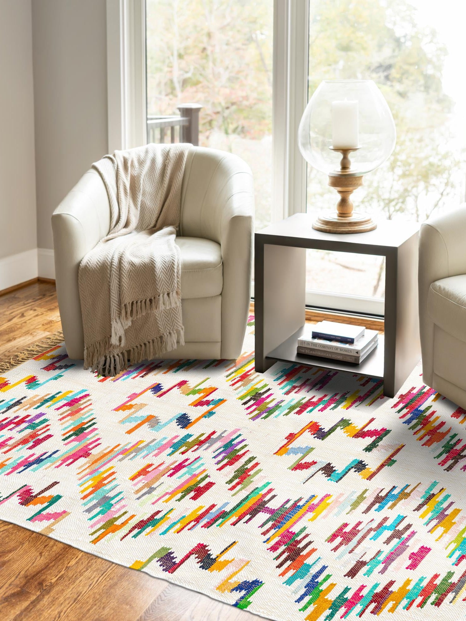 Multicolor 8' x 11' Chindi Trellis Rectangle Area Rug Natural Eco-Friendly Cotton Geometric Pattern Carpet for Living Dining Room Office Bedrooms for Sale at Rug Engine