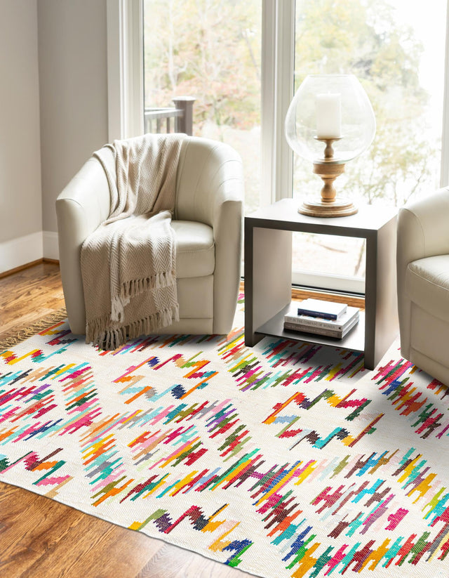 Multicolor 8' x 11' Chindi Trellis Rectangle Area Rug Natural Eco-Friendly Cotton Geometric Pattern Carpet for Living Dining Room Office Bedrooms for Sale at Rug Engine