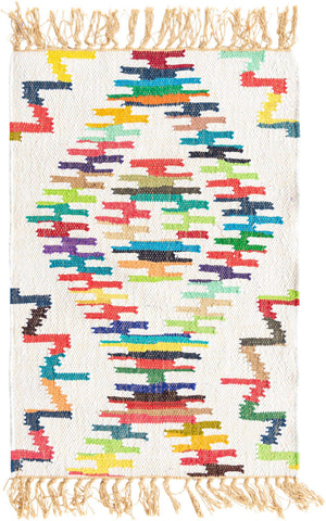 Multicolor 2' x 3' 1 Chindi Trellis Rectangle Area Rug Natural Eco-Friendly Cotton Geometric Pattern Carpet for Living Dining Room Office Bedrooms for Sale at Rug Engine
